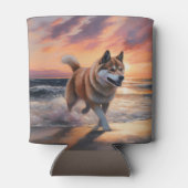 Sandy Paws Akita Hond op Strand Zonsondergang Blikjeskoeler (Achterkant)