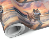 Sandy Paws Akita Hond op Strand Zonsondergang Cadeaupapier (Rol Hoek)