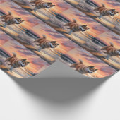 Sandy Paws Akita Hond op Strand Zonsondergang Cadeaupapier (Hoek)