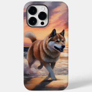 Sandy Paws Akita Hond op Strand Zonsondergang Case-Mate iPhone 14 Pro Max Hoesje