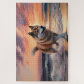 Sandy Paws Akita Hond op Strand Zonsondergang Legpuzzel (Verticaal)