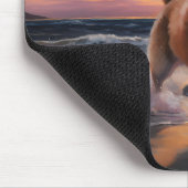 Sandy Paws Akita Hond op Strand Zonsondergang Muismat (Hoek)