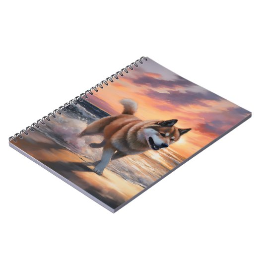 Sandy Paws Akita Hond op Strand Zonsondergang Notitieboek (Linkerzijde)