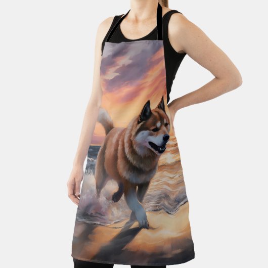 Sandy Paws Akita Hond op Strand Zonsondergang Schort (Insitu)