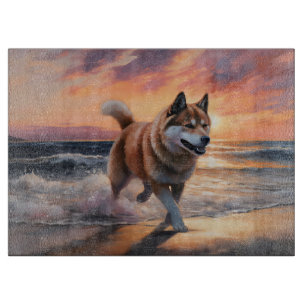 Sandy Paws Akita Hond op Strand Zonsondergang Snijplank