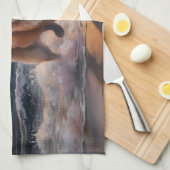 Sandy Paws Akita Hond op Strand Zonsondergang Theedoek (Quarter Fold)