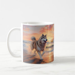 Sandy Paws Alaskaanse Malamute Hond op Strand Zons Koffiemok