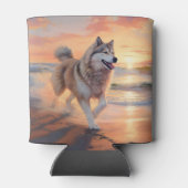 Sandy Paws Alaskan Malamute Hond op Strand Zonsond Blikjeskoeler (Achterkant)
