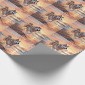 Sandy Paws Alaskan Malamute Hond op Strand Zonsond Cadeaupapier (Hoek)