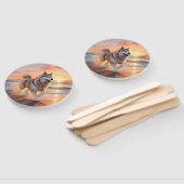 Sandy Paws Alaskan Malamute Hond op Strand Zonsond Handwaaier (Niet-gemonteerd)