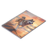 Sandy Paws Alaskan Malamute Hond op Strand Zonsond Notitieboek (Linkerzijde)