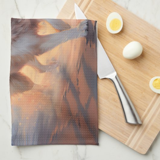 Sandy Paws Alaskan Malamute Hond op Strand Zonsond Theedoek (Quarter Fold)