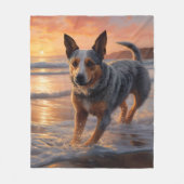 Sandy Paws Australian Cattle Dog op het strand zon Fleece Deken (Voorkant)