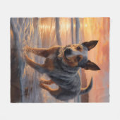 Sandy Paws Australian Cattle Dog op het strand zon Fleece Deken (Voorkant (Horizontaal))