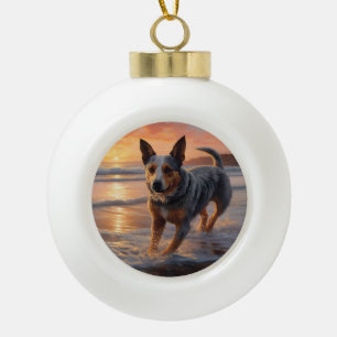 Sandy Paws Australian Cattle Dog op het strand zon Keramische Bal Ornament
