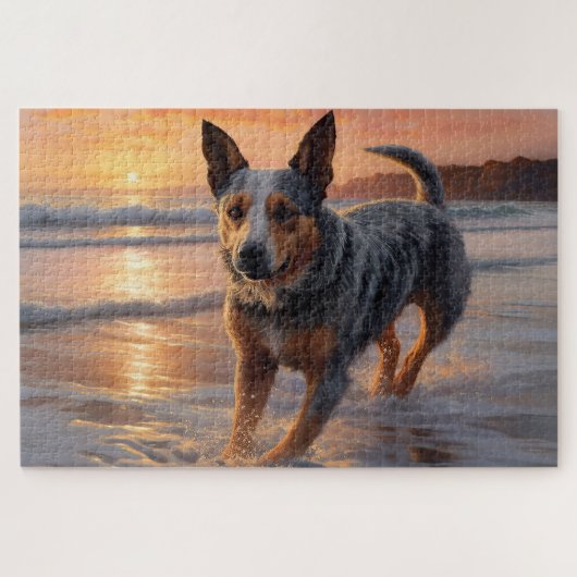 Sandy Paws Australian Cattle Dog op het strand zon Legpuzzel (Horizontaal)