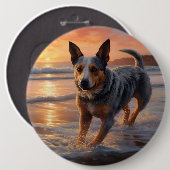 Sandy Paws Australian Cattle Dog op het strand zon Ronde Button 6,0 Cm (Voorkant /achterkant)