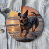 Sandy Paws Australian Cattle Dog op het strand zon Ronde Button 6,0 Cm (In situ)