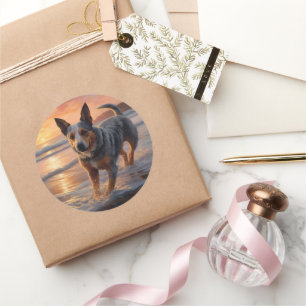 Sandy Paws Australian Cattle Dog op het strand zon Ronde Sticker