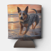 Sandy Paws Australische vee hond op strand zonsond Blikjeskoeler (Achterkant)