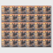 Sandy Paws Australische vee hond op strand zonsond Cadeaupapier (Vlak)