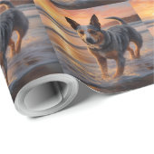 Sandy Paws Australische vee hond op strand zonsond Cadeaupapier (Rol Hoek)