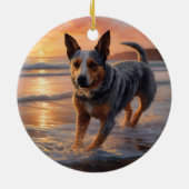 Sandy Paws Australische vee hond op strand zonsond Keramisch Ornament (Achterkant)