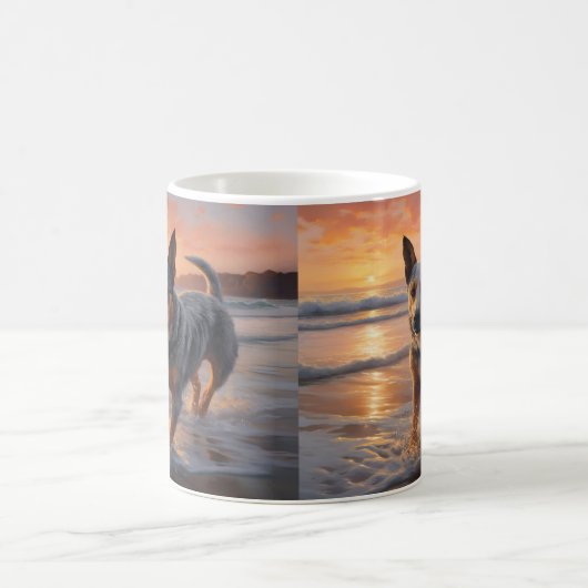 Sandy Paws Australische vee hond op strand zonsond Koffiemok (Center)