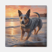 Sandy Paws Australische vee hond op strand zonsond Magneet (Voorkant)