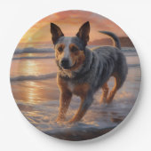 Sandy Paws Australische vee hond op strand zonsond Papieren Bordje (Voorkant)