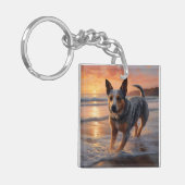 Sandy Paws Australische vee hond op strand zonsond Sleutelhanger (Voorkant Links)