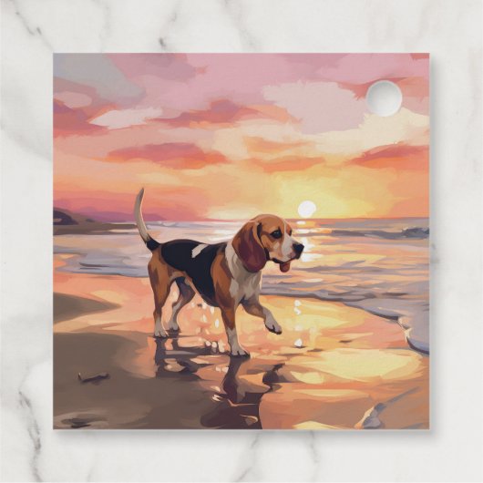 Sandy Paws Beagle Hond op Strand Zonsondergang Bedankjes Labels (Achterkant)