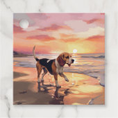 Sandy Paws Beagle Hond op Strand Zonsondergang Bedankjes Labels (Voorkant)