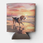Sandy Paws Beagle Hond op Strand Zonsondergang Blikjeskoeler (Voorkant)
