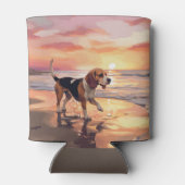 Sandy Paws Beagle Hond op Strand Zonsondergang Blikjeskoeler (Achterkant)