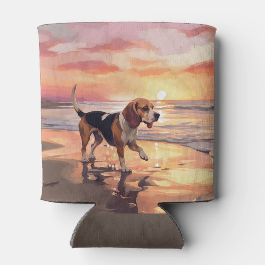 Sandy Paws Beagle Hond op Strand Zonsondergang Blikjeskoeler (Achterkant)