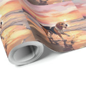 Sandy Paws Beagle Hond op Strand Zonsondergang Cadeaupapier (Rol Hoek)