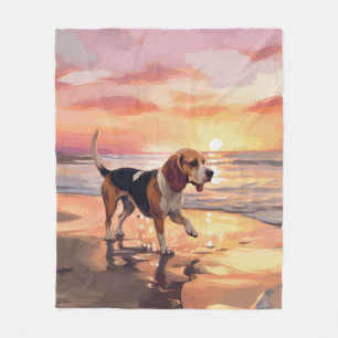 Sandy Paws Beagle Hond op Strand Zonsondergang Fleece Deken
