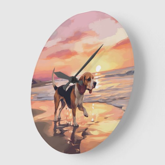 Sandy Paws Beagle Hond op Strand Zonsondergang Grote Klok (Hoek)