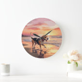 Sandy Paws Beagle Hond op Strand Zonsondergang Grote Klok (Huis)