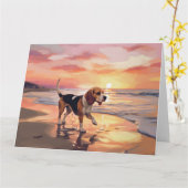 Sandy Paws Beagle Hond op Strand Zonsondergang Kaart (Gele Bloem)