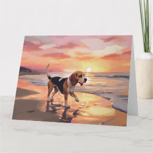Sandy Paws Beagle Hond op Strand Zonsondergang Kaart