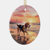 Sandy Paws Beagle Hond op Strand Zonsondergang Keramisch Ornament (Rechts)