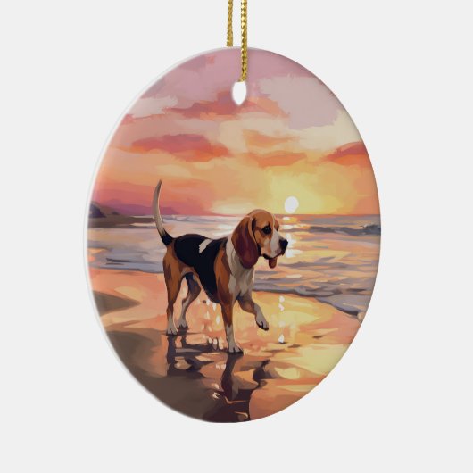 Sandy Paws Beagle Hond op Strand Zonsondergang Keramisch Ornament (Rechts)