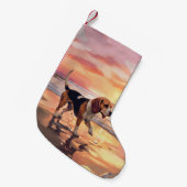 Sandy Paws Beagle Hond op Strand Zonsondergang Kleine Kerstsok (Voorkant (Hangend))