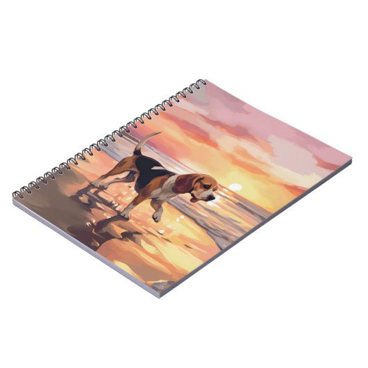 Sandy Paws Beagle Hond op Strand Zonsondergang Notitieboek (Linkerzijde)