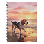 Sandy Paws Beagle Hond op Strand Zonsondergang Notitieboek (Voorkant)