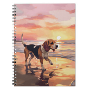 Sandy Paws Beagle Hond op Strand Zonsondergang Notitieboek