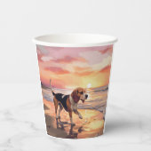 Sandy Paws Beagle Hond op Strand Zonsondergang Papieren Bekers (Voorkant)