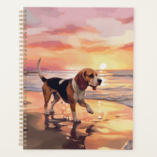 Sandy Paws Beagle Hond op Strand Zonsondergang Planner (Voorkant)